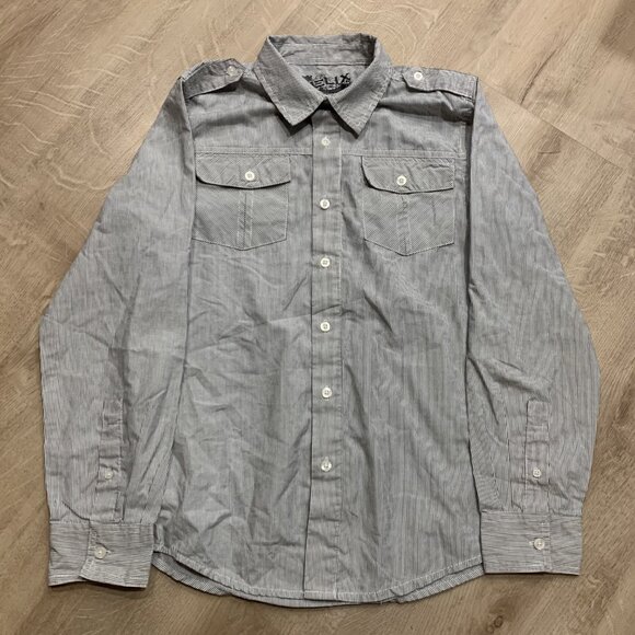 Y2K Helix Goth Grunge Button Up Shirt Youth Boys Large L Wings Tribal MMA Biker - Picture 2 of 7